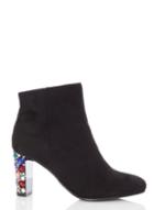 Dorothy Perkins *black Faux Suede Jewel Heeled Ankle Boots