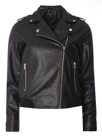 Dorothy Perkins Black Pu Ribbed Hem Biker Jacket
