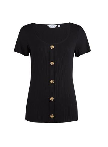 Dorothy Perkins *tall Black Rib Button Top