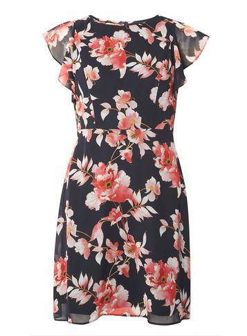 Dorothy Perkins Petite Blue Floral Ruffle Dress