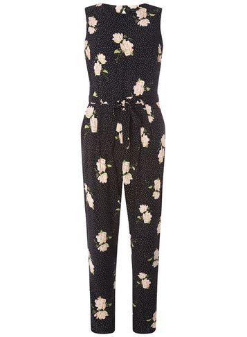 Dorothy Perkins Black Spot And Floral Print Jumpsuit