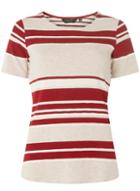Dorothy Perkins Red And Oatmeal Striped Curve Hem T-shirt