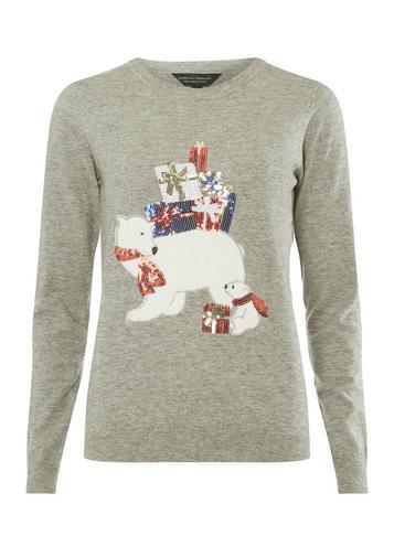 Dorothy Perkins Grey Polar Bear Present Jumper