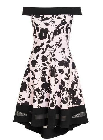 Dorothy Perkins *quiz Pink And Black Floral Print Bardot Dress
