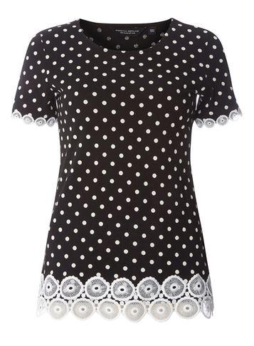 Dorothy Perkins Black Polka Dot Lace Trim T-shirt
