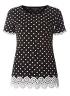 Dorothy Perkins Black Polka Dot Lace Trim T-shirt