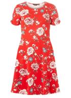Dorothy Perkins Red Floral Print Fit And Flare Dress