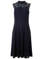 Dorothy Perkins Blue Shirred Neck Lace Midi Skater Dress