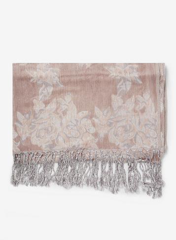 Dorothy Perkins Pink Floral Lurex Jacquard Print Scarf