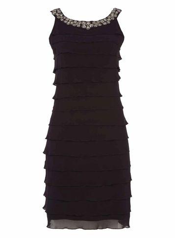 Dorothy Perkins *roman Originals Black Frill Chiffon Shift Dress