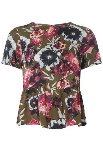 *vila Khaki Printed Peplum Blouse