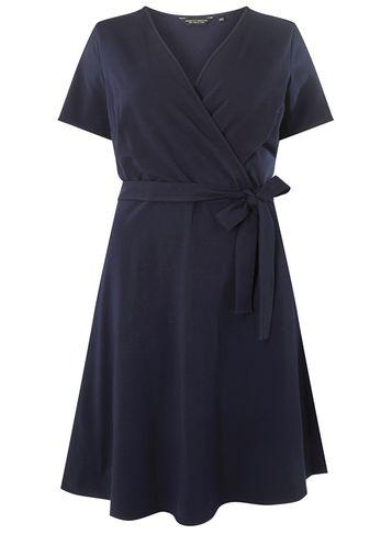 Dorothy Perkins Dp Curve Navy Wrap Fit And Flare Dress