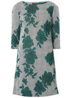 Dorothy Perkins Green Floral Print And Checked Shift Dress