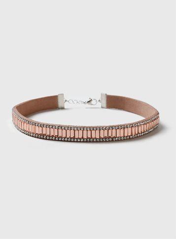 Dorothy Perkins Pink Bead Rhinestone Choker Necklace