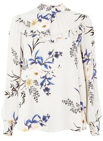 Dorothy Perkins Grey Floral Frill Long Sleeve Top