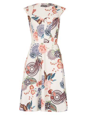 Dorothy Perkins *feverfish Cream Print Flared Dress