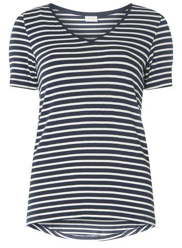 Dorothy Perkins *vila White And Navy Striped V-neck T-shirt
