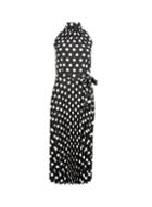 Dorothy Perkins Black Spot Print Halter Neck Pleated Midi Dress