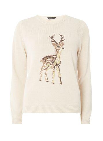 Dorothy Perkins Oat Sequin Reindeer Jumper