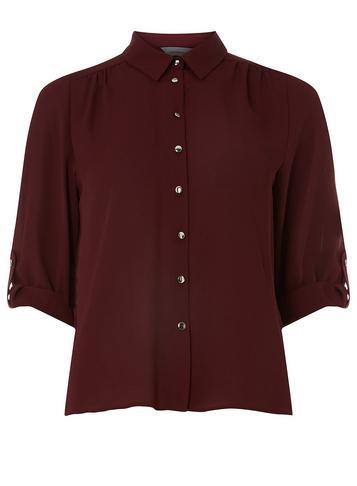 Dorothy Perkins Petite Merlot Red Roll Sleeve Shirt