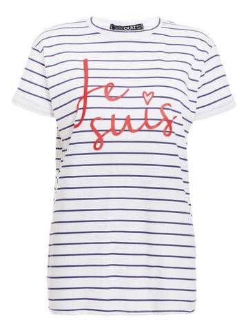 *quiz White Striped Slogan T-shirt