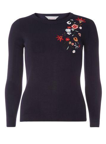 Dorothy Perkins Petite Navy Embroidered Jumper