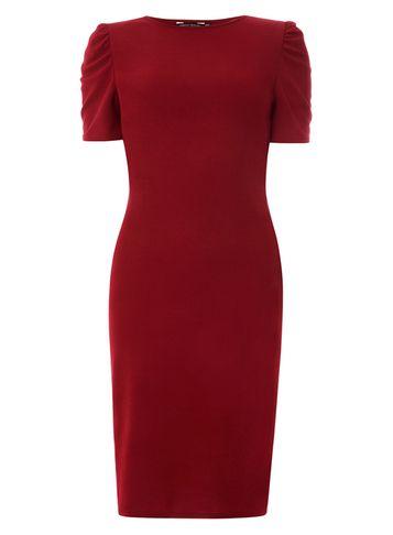 Dorothy Perkins Burgundy Plain Tuck Sleeve Bodycon Dress