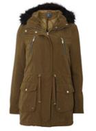 Dorothy Perkins *tall Khaki Contrast Faux Fur Parka Coat