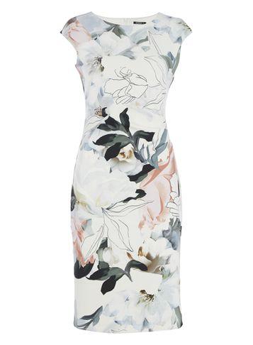 Dorothy Perkins *roman Originals Ivory Floral Scuba Dress