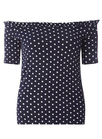 Dorothy Perkins Navy Spot Ruffle Edge Bardot Top