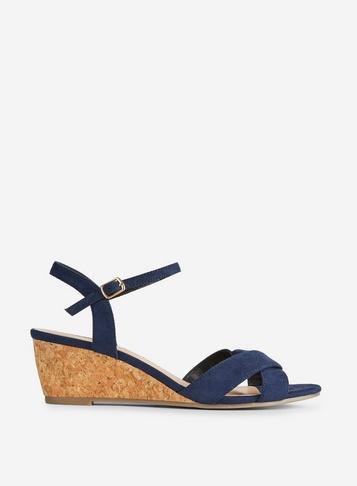 Dorothy Perkins Wide Fit Navy Revel Wedge Sandals