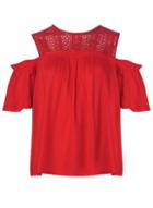 Dorothy Perkins Red Lace Yoke Cold Shoulder Top