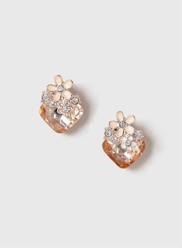 Dorothy Perkins Rose Gold Look Flower And Stone Stud Earrings