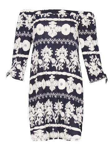 Dorothy Perkins *blue Vanilla Navy Printed Bardot Tunic