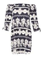 Dorothy Perkins *blue Vanilla Navy Printed Bardot Tunic
