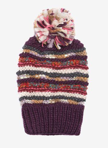 Dorothy Perkins Purple Folk Striped Knit Beanie Hat