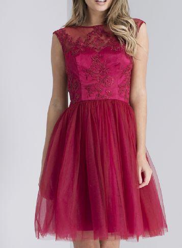 Dorothy Perkins *chi Chi London Red Crochet Midi Skater Dress