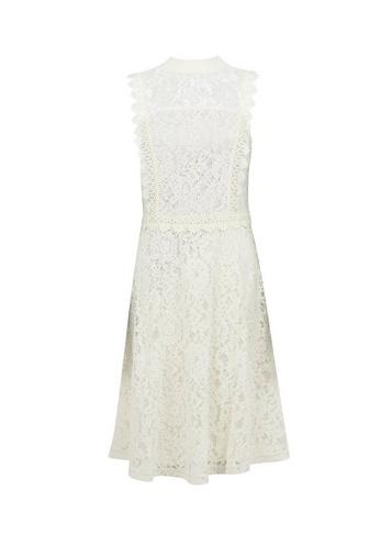 Dorothy Perkins White Shirred Neck Lace Midi Dress
