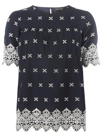 Dorothy Perkins Navy Scallop Broderie Top