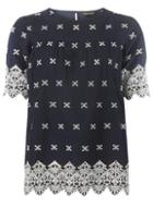 Dorothy Perkins Navy Scallop Broderie Top