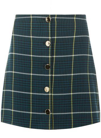 Dorothy Perkins Teal Green Check Button Mini Skirt