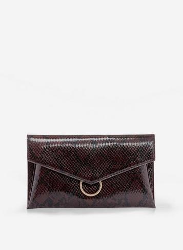 Dorothy Perkins Berry Snake Print Ring Detail Clutch Bag