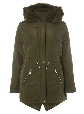 Dorothy Perkins Khaki Pu Trim Parka Coat