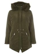 Dorothy Perkins Khaki Pu Trim Parka Coat