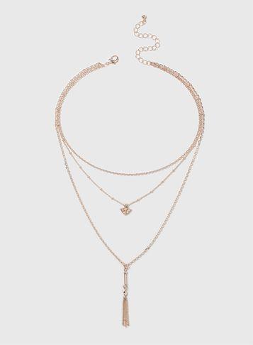 Dorothy Perkins Rose Gold Tassel Multirow Necklace
