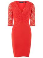 Dorothy Perkins *coral Lace Top Bodycon Dress