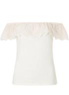 Dorothy Perkins Ivoryy And Pink Striped Ruffle Bardot Top
