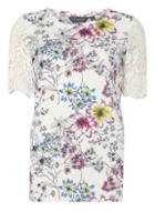 Dorothy Perkins *tall White Floral Lace Sleeve T-shirt