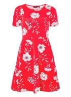 Dorothy Perkins Red Floral Print Ruched Sleeve Fit And Flare Dress