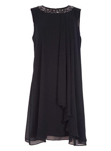 Dorothy Perkins *roman Originals Black Beaded Chiffon Shift Dress